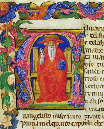 St. Jerome, fra en Mariegola fra læglauget St. Jeroma, ca. 1400 (blæk & bladguld på vellum) af Italian School