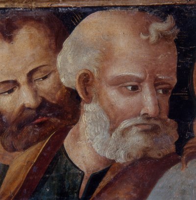 Peter, detalje af altertavlen med Madonnaen og barnet med de hellige Peter og Paulus, 1540 (tempera på panel) af Italian School