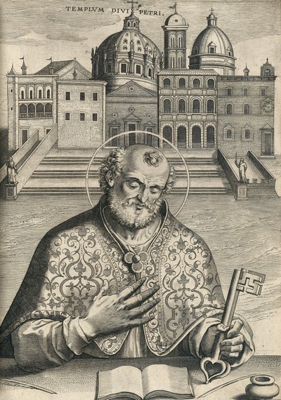 St Peter foran St Peters Basilica fra Septem Urbis Primariae Church, pub. 1599 af Italian School