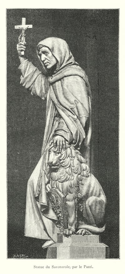 Statue af Savonarola, af Pazzi (gravering) af Italian School