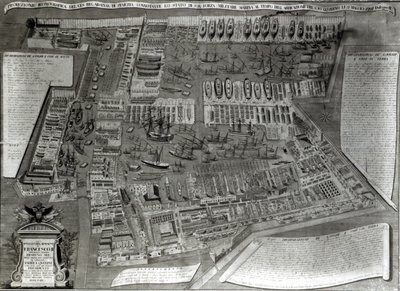 Arsenalet, Venedig (farvegravering) af Italian School
