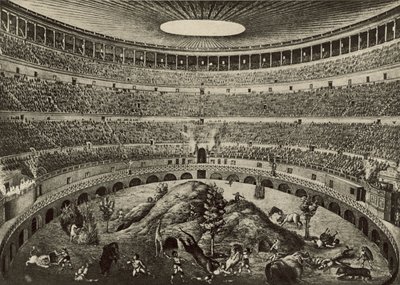 Colosseum, det store vilddyrsjagt (litho) af Italian School