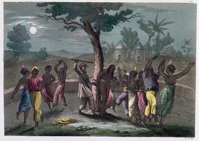 The Dance of the Mumbo-Jumbo, ifølge Mungo Parks rejser, fra A History of Costume af J. Ferrario, udgivet i Milano ca. 1820 af Italian School
