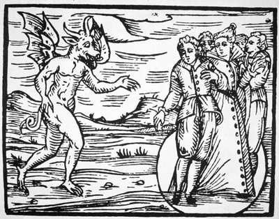 The Evocation of the Devil, kopi af en illustration fra Compendium Maleticarum af Fr M Guaccius, Milano 1608, brugt i en magihistorie, udgivet sidst i det 19. århundrede af Italian School