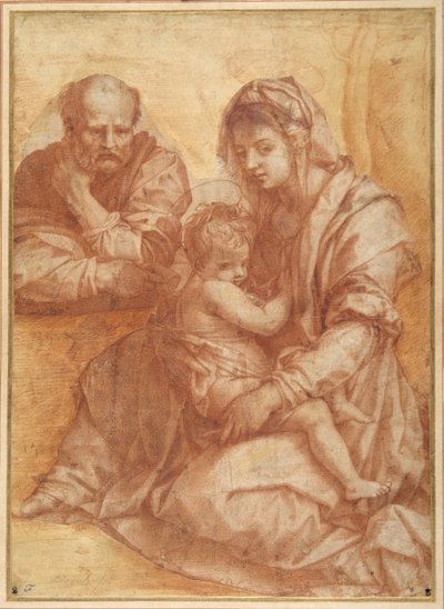 Den hellige familie hviler efter Andrea del Sarto (rødt kridt på hvidt papir) af Italian School