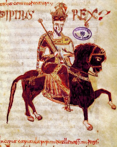 Kongen af francerne Pepin the Brief (715-768) Manuskriptside (ms. 4) "" Codex Legum Longobardorum" (eller Langobardorum), der beskriver lovene i det langobardiske rige etableret af kong Rothari af Italian School