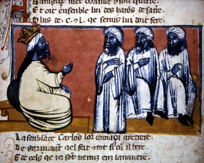 Den sidste arabiske konge af Granada, illustration fra "L"Entrée d"Espagne", ca. 1320 af Italian School