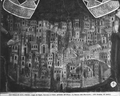 Madonna della Misericordia, detalje af byen Firenze af Italian School