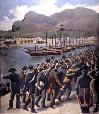 Mafiaen vendte tilbage til Palermo under eskorte af Carabinieri efter amnestien i 1895. af Italian School