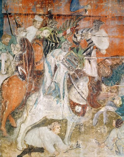 Februar måned, detalje af en ridder ved en turnering, ca. 1400 (fresco) af Italian School