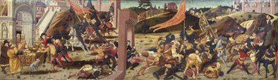 Morelli Cassone skildrer gallerne besejret af Marcus Furius Camillus (hovedpanel) af Italian School