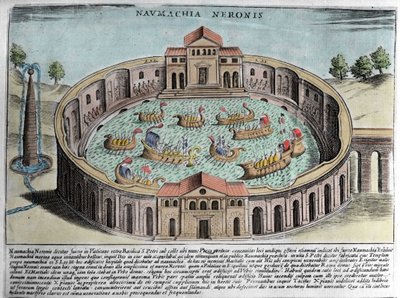 Naumachia af Neron, repræsentation af et søslag i Rom. Stik (1600-tallet). af Italian School