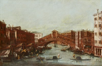 Rialtobroen fra Canal Grande (olie på lærred) af Italian School