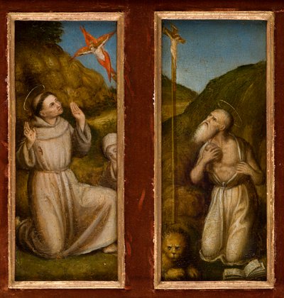 Stigmatiseringen af de hellige Frans og Hieronymus, ca. 1480 (olie på panel) af Italian School