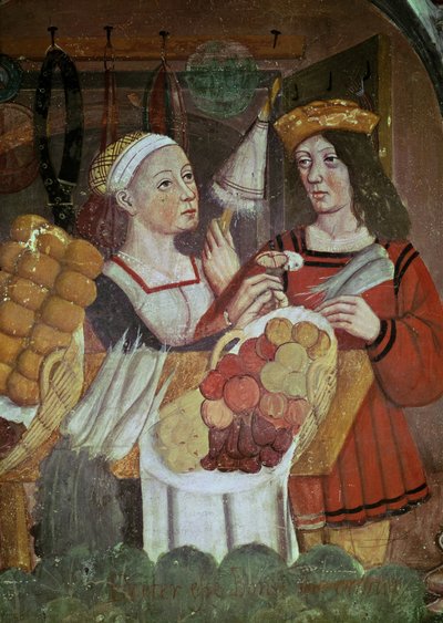 Grøntsagsmarkedet (fresco) (detaljer) af Italian School