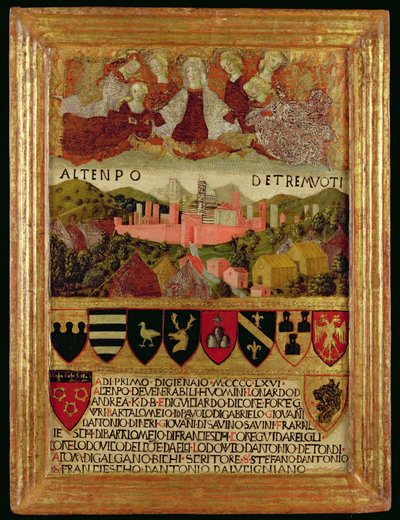 Jomfruen beskytter Siena mod jordskælvet i 1466 af Italian School