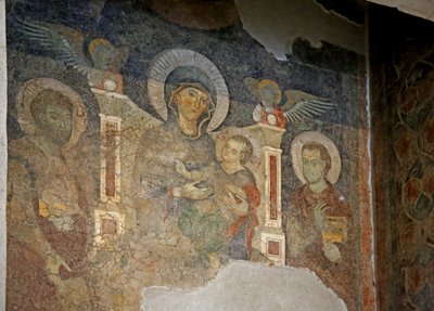 Jomfruen og barnet mellem St. Cosmas og St. Damian af Italian School