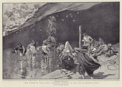 "Det lange livs vand", pilgrimme bader i Val di Maggio, Italien (litografi) af Italian School