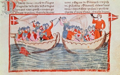 Slaget ved Meloria, miniature fra New Chronicles af Giovanni Villani, Italien 14. århundrede. af Italian School
