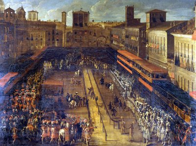 Boghvedejouren på Piazza Navona (Rom) den 25/02/1634. af Italian School