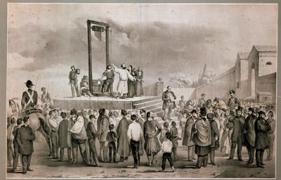 Henrettelsen den 13/03/1858 af Felice Orsini (1819 - 1858) og Pieri, der udførte angrebet den 14. januar 1858 mod Napoleon III på Place de la Roquette i Paris Litografi fra slutningen af det 19. århundrede. Milano Museo del Risorgimento af Italian School