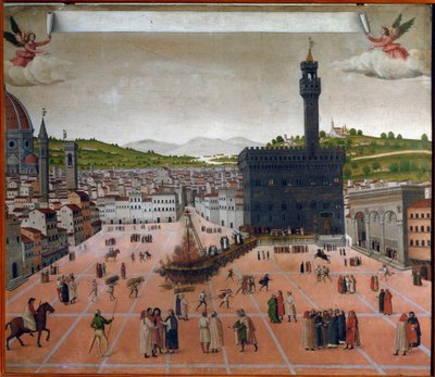 Girolamo Savonarolas bål på Piazza della Signoria, Firenze i 1498 (maleri) af Italian School