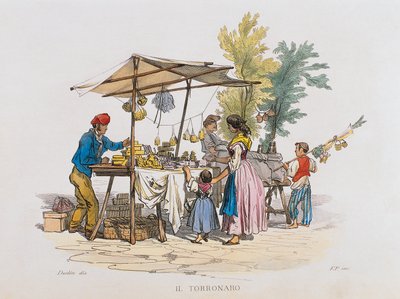 The torronaro (nougat-sælger) (gravering) af Italian School