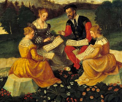 Vokalkoncerten Painting of the Italian School. 16. århundrede. Bourges, Hotel Lallemant - Den Bukoliske Koncert. Maleri af den italienske skole. 16. århundrede. Hotel Lallemant, Bourges, Frankrig af Italian School