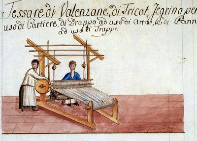 Vævning af uld. 1807 Milanos statsarkiv af Italian School