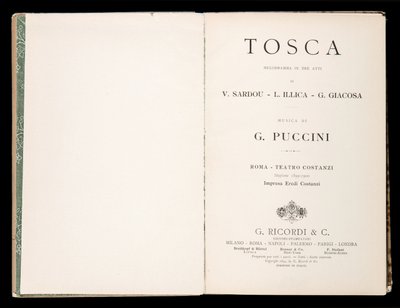Titelside, Libretto della Tosca, af Giacomo Puccini, Ricordi Edition, Italien af Italian School