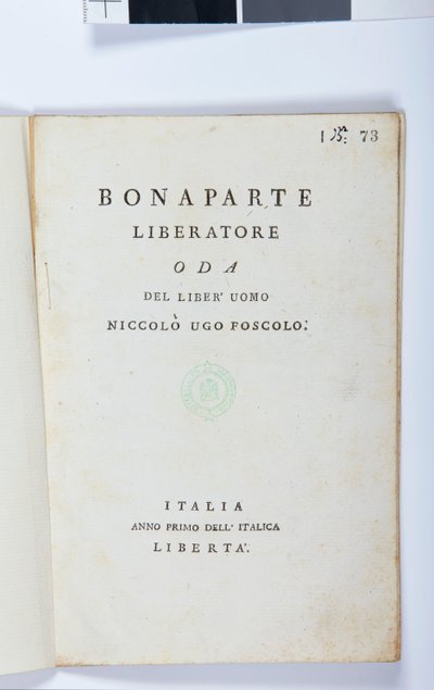 Titelside af Bonaparte Liberatore af Niccolo Ugo Foscolo (1778-1827) original udgave, 1797 (trykt papir) af Italian School