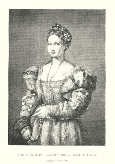 Tiziano Vecellio, La Flora, Dite La Belle du Titien, Collection du Palais Pitti (gravering) af Italian School