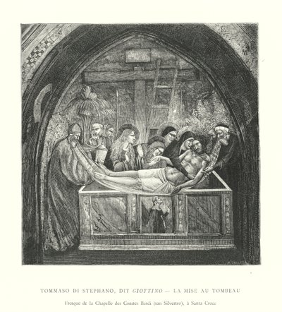 Tommaso di Stephano, kendt som Giottino, La Mise au Tombeau, Fresco fra Chapelle des Comtes Bardi, San Silvestro, Santa Croce (gravering) af Italian School