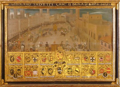 Turnering på Piazza del Campo, Siena, 1607-10 af Italian School