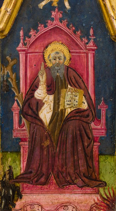 Triptykon: Sankt Antonius abbed på tronen, Sankt Paul eremitten og Sankt Onophrius, detalje, midten af det 14. århundrede (tempera på panel) af Italian School