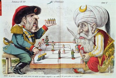 Tyrkiet og Rusland spiller et spil strategi, fra Le Perroquet, 1877 af Italian School