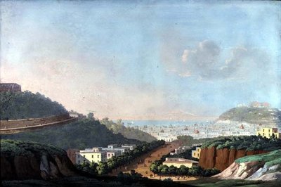 Udsigt over Napoli fra Capodimonte og Pozzouli-bugten (gouache på papir) af Italian School