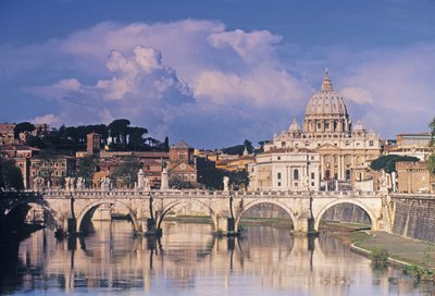 Udsigt over Sant Angelo-broen og St. Peters over floden Tiberen af Italian School