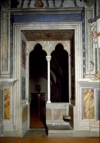 Udsigt til et vindue i Hall of Lilies bygget i 1299-1314 af Italian School