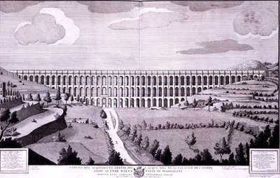 Udsigt over akvædukten, der fører vand til Palazzo di Caserta fra Maddaloni (gravering) af Italian School