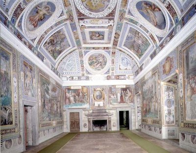 Udsigt til "Sala dei Fasti Farnese" (Farnese-salen), som Onofrio Panvinio har udtænkt og Taddeo (1529-66) og Federico Zuccaro (1540-1609) har udført fresker af 1557-83 (fresko). af Italian School