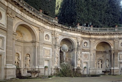 Udsigt over Teatro dellAqua (Vandteater), designet af Giacomo della Porta (1532-1602) færdiggjort af Giovanni Fontana (1540-1614) og Carlo Maderno (1556-1629) 1601 af Italian School
