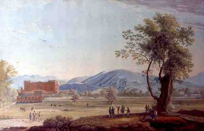 Udsigt over villaen og parken (akvarel på papir) af Italian School