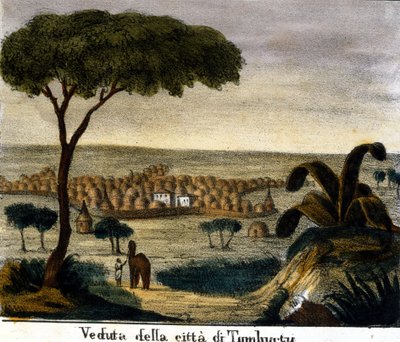 Udsigt over byen Timbuktu i Mali i det 19. århundrede. af Italian School