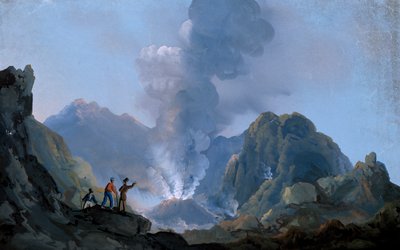 Udsigt over Vesuvs krater i 1829 (gouache) af Italian School