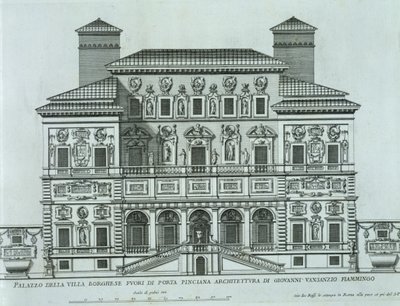 Udsigt over facaden af Villa Borghese, Rom af Italian School