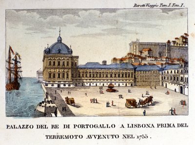 Udsigt over det kongelige palads i Lissabon før jordskælvet i 1755. af Italian School