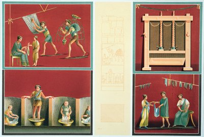 Vask og tørring af vasketøj, kopi fra en pompeiansk fresco af Italian School