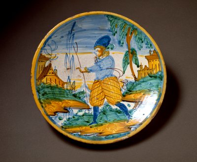 Ung mand af adelen. Keramisk plade produceret i Viterbo, Italien. Slutningen af det 16. århundrede Firenze, Museo Nazionale del Bargello af Italian School