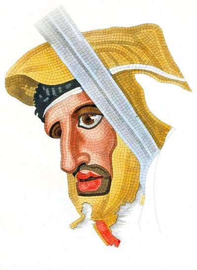 gulvmosaik, leder af en persisk soldat, fjernet fra Casa del Fauno (Faunens Hus), 1831 af Italian School